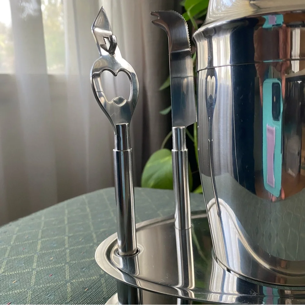 Pier 1 Imports Stainless Steel Cocktail Mixer Bar 6 piece Tool Set - Picture 4 of 11